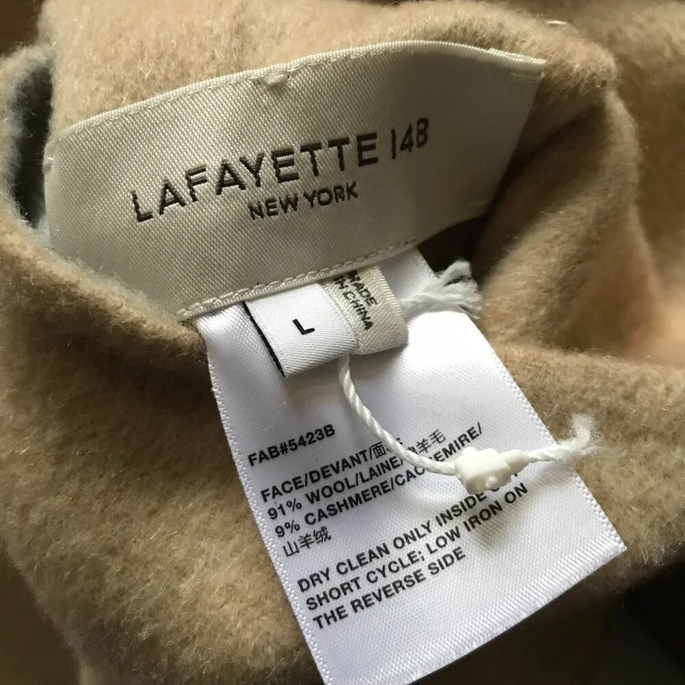 Lafayette 148 Wool Cashmere Reversible Jacket Womens Large Gray Tan Belted Coat